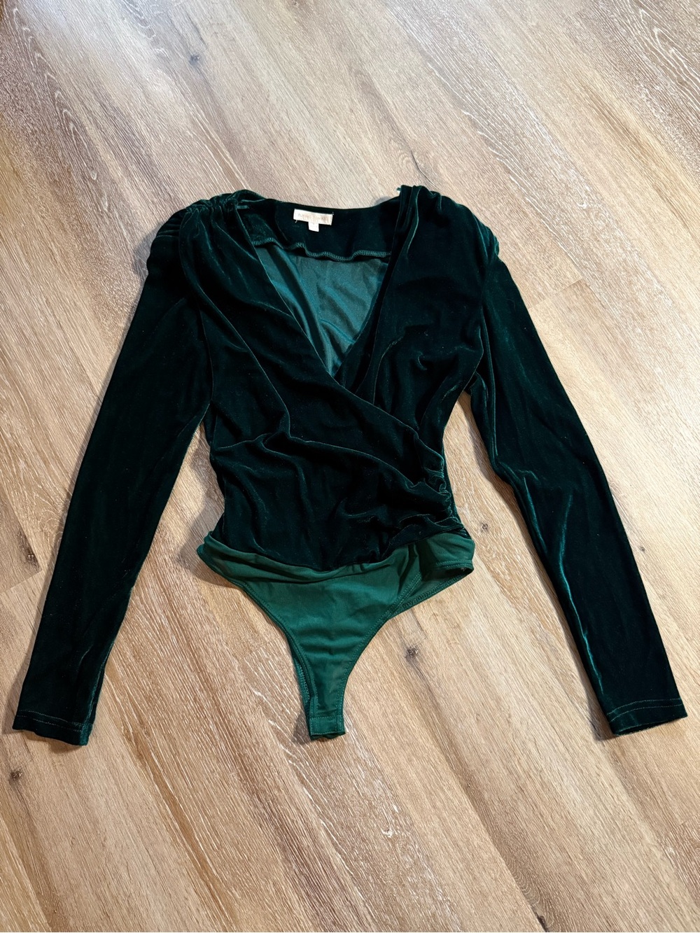 Flying Tomato Women’s Elegant Emerald Green Velvet Wrap Bodysuit Size Small
